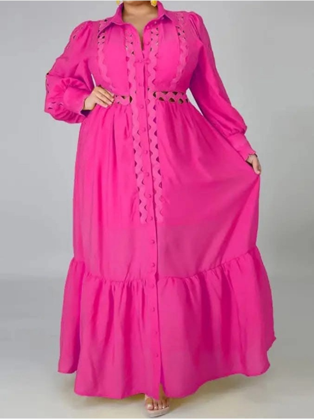 Bright Pink Maxi Dress with Scallop Trim